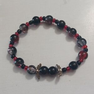 Elegant Black and Red Beaded Bracelet